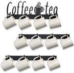 HULISEN Coffee Mug Holder Wall Mounted Set of 3, 12 Hooks Metal Coffee Cup Rack with Coffee and Tea Sign, Tea Cup Hanger for Bar Display, Coffee Corner Nook Decor, Black