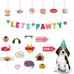 Party Propz Dog Birthday Decorations - 21 Pcs Pet Birthday Decoration Items | Dog Party Hat | Dog Birthday Cap | Dog Party Swirls | Dog Birthday Props | Lets Pawty Banner (Cardstock)