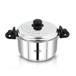 Pigeon Stainless Steel Strainer Mate Without Glass Lid (3.7 Liter)& Without Idli Plates- Cooking Strainer Pot for Pasta, Noodles, Vegetables & Rice|Anti-Locking Design|Induction Base | ISI Marked