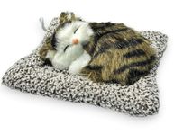 SUPER TOY Cute Sleeping Cat Plush Toy with Meow Sound, Gift for Kids Car Dashboard Accessories (Brown)