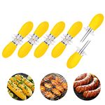 AUGSUN 10Pcs/5 Pairs Yellow Corn Cob Holders Stainless Steel Fork Skewers for Corn On The Cob BBQ Tools