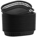 HOZEON 24 Pack 10.5 x 7 Inches Fast Food Baskets, Plastic Serving Baskets, Oval Bread Fry Baskets Deli Baskets Restaurant Food Service Trays for Burgers, Sandwiches, Barbecues, Black