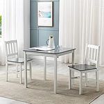 mcc direct Classic Solid Wooden Dining Table and 2 Chairs Set Kitchen Home 2+1 (Grey)