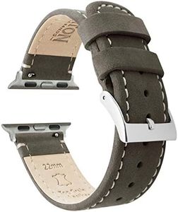 BARTON WATCH BANDS - Espresso Brown Leather & White Stitching Top Grain Leather Watch Bands Compatible with Apple Watch Models - 1, 2, 3, 4, 5, 6, 7, 8, 9, 10, SE, Ultra & Ultra 2 - (42mm/44mm/45mm/49mm)