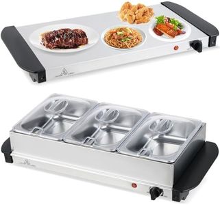 TANGZON 2 in 1 Electric Buffet Server, 3 Tray Hotplate Food Warmer with 3x1.4L Removable Pans, Warming Plate Function & Adjustable Temperature, Chafing Dish Catering Serving Trays for Party Event