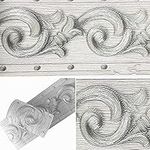 Meboem 3D Grey Floral Wallpaper Border Peel Stick Molding Home Ceiling Self Adhesive Waterproof Decorative Border for Bathroom Living Room Kitchen Wall 10cm by 5meters