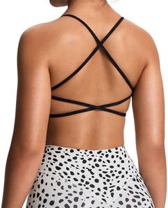 Aoxjox Women's Workout Sports Bras Fitness Backless Padded Ivy Low Impact Bra Yoga Crop Tank Top (Cloud Black, X-Large)