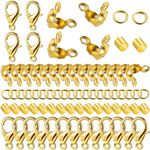 1200 Pcs Jewelry Making Accessories Set with 100 Pieces Lobster Claw Clasp 300 Pieces Bead Tips Knot Covers 400 Pieces Crimp Tube Beads and 400 Pieces Open Jump Ring Connectors for DIY Jewelry (Gold)