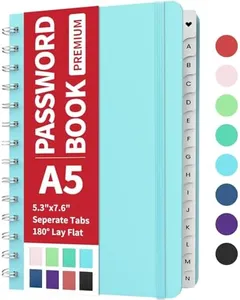 Forvencer Password Book with Individual Alphabetical Tabs, 5.3"x7.6" Medium Size Password Notebook, Spiral Password Keeper Book for Senior, Cute Password Manager Logbook for Home Office, Sky Blue