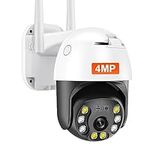 SHIWOJIA 4MP PTZ Security Camera Outdoor, Wireless Pan Tilt Zoom IP Camera with AI Human Detection, 2 Way Audio,Colorful Night Vision, Light and Siren Alarms, IP66 Weatherproof, SD Card Slot