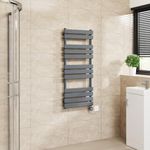 Warmehaus Flat Panel Electric Heated Towel Rail Touch Screen Timer Bathroom Radiator Prefilled Sand Grey 1200x500mm 600W