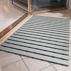 PADOOR Shower-Mat Non Slip, Heavy Duty Bathtub-Mat Curlable Quick Drain Sturdy Bath Tub Mat Without Suction Cups for Indoor Outdoor Use 16x35 Inch Grey