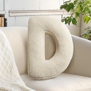 huraty Alphabet D Throw Pillow Decorative Letter Pillow Cream Ivory Lambs Wool Decor for Nursey Kids Bedroom (D, 14.9" Lx11.8 W)
