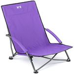 Trail Outdoor Leisure Low Folding Beach Chair, Lightweight Portable Camping Festival Picnic Lounger Seat, Padded Armrests, Carry Bag with Strap (Purple)