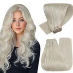 Hetto Weft Hair Extensions Blonde Sew in Hair Extensions Weft Platinum Blonde Sew in Human Hair Extensions Natural 16inch 80g #60