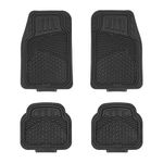 Amazon Basics Heavy Duty PVC Faux Rubber Car Floor Mats Universal Deluxe,All Weather Trim To Fit for 95% Automotive SUV Sedans Trucks,4-Piece Solid Black