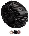 AP SALES Women Silk Hair Cap For Sleeping-With 3 Satin Scrunchies| Satin Bonnet For Curly Hair| Silk Bonnet For Hair| Satin Hair Cap For Sleeping| Adjustable Hair Bonnet For Sleeping (Black)