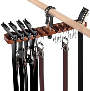 Gumilyo Belt Hanger for Closet, Alder Wood/ 12 Slots + 10 Hooks, Belt Rack, Versatile Belt Organizer Also for Ties (Brown)