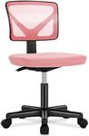 DUMOS Armless Desk Wheels Cute Home Office Chairs, Ergonomic Adjustable Swivel Rolling Task, Comfy Mesh Mid Back Computer Work Vanity Chair for Small Spaces, Pink