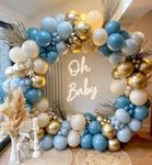 Dusty Blue Balloon Arch Kit - 167pcs Blue Balloon Arch Kit White Sand Pastel Macaron Blue Ocean Blue Chrome Gold Balloon Perfect for Celebrating Baby Boys' Birthdays and Showers