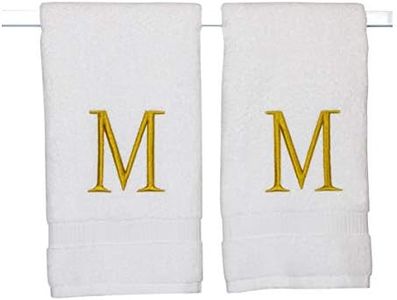 Decorvo Monogrammed Hand Towels for Bathroom - Luxury Hotel Quality Personalized Initial Decorative Embroidered Bath Towel for Powder Room, Spa - GOTS Organic Certified - Set of 2 Gold Letter M
