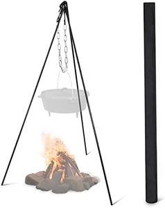 Lot45 Campfire Tripod for Cooking Stand Over Fire Camp Grill - 40-48in Adjustable Camping Tripod for Cooking Dutch Oven with Cauldron Kettle Pot Hanger Chain Hook - Open Fire Cookware Equipment