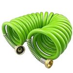 Darnassus Heavy-duty PU Coil Hose, Self-Coiling Garden Hose with Solid Brass Fittings, Retractable, Corrosion Resistant, for Household (20 FT, Green)