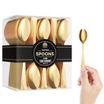 Mini Spoons for Desserts - Bulk Pack of 100 Gold Dessert – Disposable 4.5 Inch Plastic Appetizer Real Flatware Look Miniature Bpa Free Food Safe - Exquisite