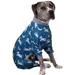 Tooth and Honey Pitbull Pajamas/Cow Over The Moon Star Print/Lightweight Pullover Pajamas/Full Coverage Dog pjs/Blue with Light Grey Trim