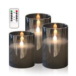 HIYAA LED Flameless Candles, Gray Glass Battery Operated Candles Flickering with Remote, 3D Wick Realistic Warm Light LED Candles Flickering with Timer for Wedding Party Christmas Decoration