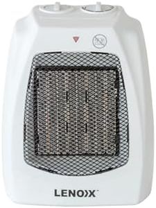 Lenoxx 1500W Ceramic Heater: Stay Warm with 2 Heat Settings, Adjustable Thermostat, Overheat Protection, Built-in Carry Handle, Household Essentials - White