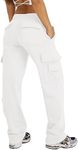 Waitfairy Womens Cargo Sweatpants Casual Baggy High Waisted Joggers Pants Fleece Sweat Pants with Pocket, White, Medium