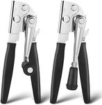 2 Pack Commercial Can Opener Manual Heavy Duty, Stainless Steel Handheld Can Opener with Folding Easy Crank Handle, Smooth Edge, Black Swing Grips, for #10 Bulk Cans and All Size Cans, Large Cans