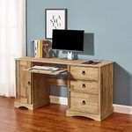 1 Door 3 Drawer Computer Desk Solid Pine Wood Mexican Style Office Workstation Study Writing Table with Keyboard Drawer for Home Furniture