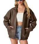 GRECERELLE Faux Leather Jacket Women with Zip Pockets Women's Jackets Long Sleeves Zip Up Motorcycle Jacket Bomber Jacket Womens Coat (Brown,L)