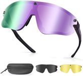 Odoland Polarized Cycling Sunglasses with 3 Magnetic Lenses for Men Women, UV400 Sports Goggles Eyewear for MTB Baseball Running Fishing, Purple