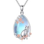 YAFEINI Cat Moonstone Necklace for Women Sterling Silver Cat Pendant Necklace Jewellery Gifts for Girls(Cat Necklace)