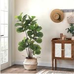 GlowSol Faux Fiddle Leaf Fig Tree, 4 Ft Artificial Ficus Lyrata Plant with 72 Fiddle Leaves, Fake Floor Plant in Pot for Indoor Outdoor Living Room House Office Bedroom Decor