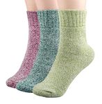 Alexvyan 3 Pair Solid Plain Soft & Woolen Cozy Knitted Winter Thick Warm Stretchy Elastic Socks (Without Thumb) for Women Girls (Green2,Purple)