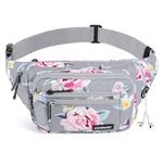 CXWMZY Waist Pack Bag Fanny Pack for Men&Women Hip Bum Bag with Large Capacity Waterproof Adjustable Strap Suitable for Outdoors Workout Traveling Casual Running Hiking Cycling Dog Walking Fishing (Gray Flower)