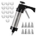 Stainless Steel Biscuit Making and Icing Set,Cookie Biscuit Press & Cake Icing Decorating Set with 1 PCS Icing Gun + 8 PCS Cookie Mold + 4 Icing Tips Biscuit Icing Kit for Cookie Maker Kitchen