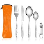 Vicloon Camping Cutlery Set, 5PCS Stainless Steel Flatware Set with Bottle Opener, Travel Cutlery Set Spoon Knife and Fork for Camping Picnic Office School Lunch, Orange