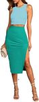 Pink Queen Vacation 2 Piece Outfits for Women Summer Skirt Crop Top Set Bodycon Club Midi Dresses Blue Crop Green S