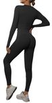 Workout Outfit for Women Two Piece Seamless Long Sleeve Crop Top & Yoga High Waisted Leggings Scrunch Butt Athletic Gym Set