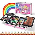 Spardar Art Set for Kids, 145 Pcs Kids Art Set Deluxe with Portable Aluminum Box, Drawing Kit with Oil Pastels, Crayons, Markers, Watercolor Cake, etc, Art Supplies Gift for Children Beginners Artists