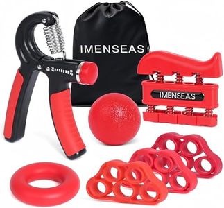IMENSEAS Grip Strength Trainer 7 Pack Adjustable, Finger Stretcher Resistance Extensor Bands, Finger Exerciser, Hand Gripper Strength Ring & Stress Ball, Red