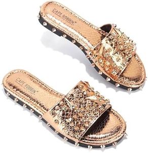 Cape Robbin Tonie Studded Sandals For Women - Flat Sandals For Women - Open Toe Summer Sandal - Women Flat Sandals - Womens Sandals Dressy Slip On Shoes - Rose Gold Size 7