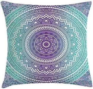 Ambesonne Blue and Purple Throw Pillow Cushion Cover, Mandala Ombre Eastern Mystic Abstract Old Fashion Bohemian Native Cosmos Art, Decorative Square Accent Pillow Case, 18 X18 Inches, Purple