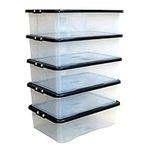 Plastic Storage Boxes Chest Under Bed Lid Drawer Organiser Container Case x5