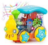 Zest 4 Toyz Musical Toy Battery Operated Transparent Gear Toy Train with Bump & Go Action for Kids Music and Light Toys for Babies (Pack of 1) Random Color